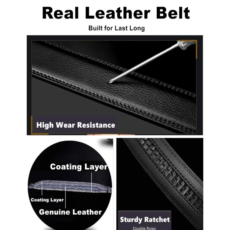 Mens Automatic Belt Adjustable Ratchet Belt for Men Brown/Black High-Quality Genuine Leather Belt Business Casual Belt for Men 260302