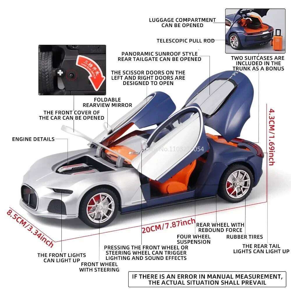 1:24 MC20 Atlantic Alloy Sports Car Diecast Model Toy Front Wheel Steering Sound Light Pull Back Miniature Vehice Childrens Gift Z260307