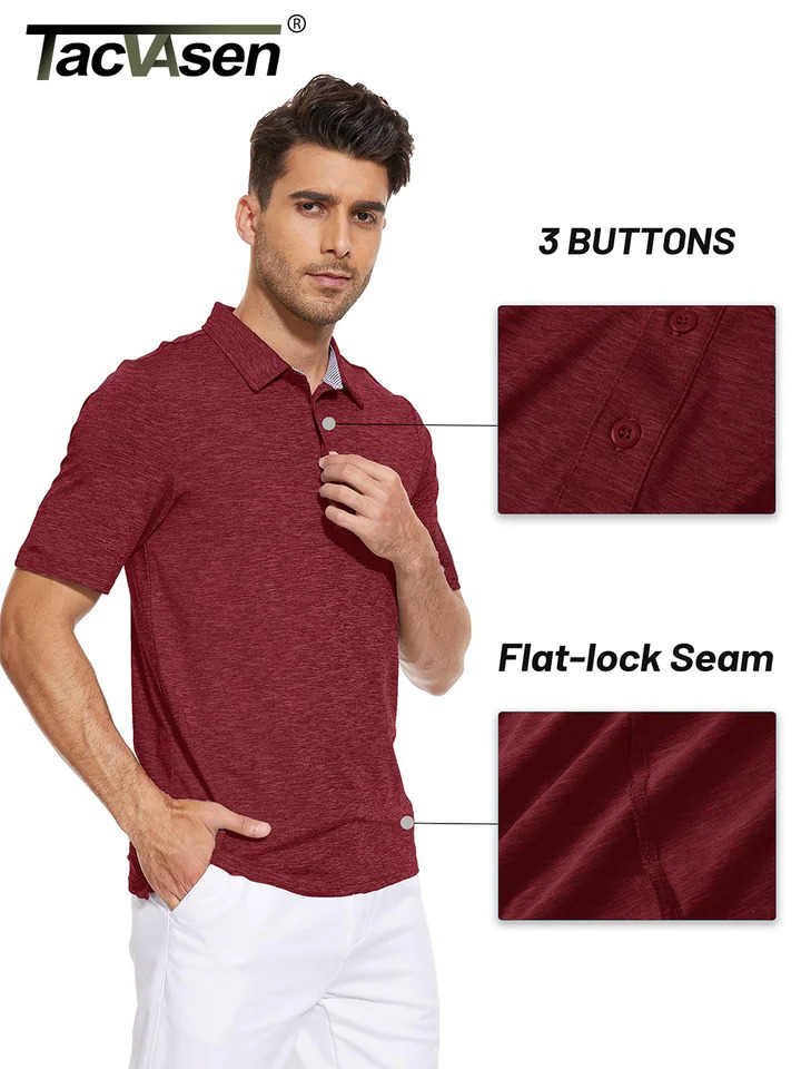 TACVASEN Summer Polo Tshirts Mens Casual Short Sleeve Shirts 3 Buttons Down Quick Dry Breathable Golf Fishing Pullover Workwear 260302