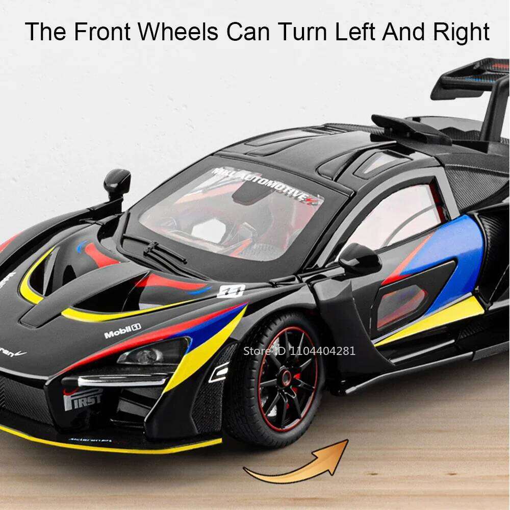 1:24 Senna GTR 720S Miniature Model Alloy Diecast Sports Car Toys Front Wheel Steering Sound Light Pull Back Boys Festival Gifts Z260307