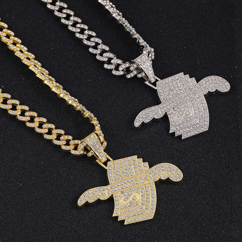 Gold HIPHOP Dollar Wings Cuban High-Quality Electroplated Color-Retaining Hip-Hop Pendant Men's Necklace
