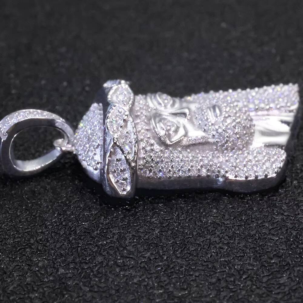 Fine Hip Hop Jewelry Men Christian 18K Gold Plated 925 Sterling Silver VVS Moissanite Brilliant Cut Iced Jesus Head Pendant