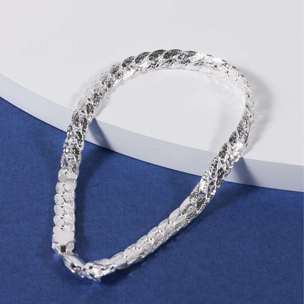Pure S925 Personality Fashion Export Silver Plated Hammer Point Couple Bracelet Cuban Chain Cross-Border High Quality