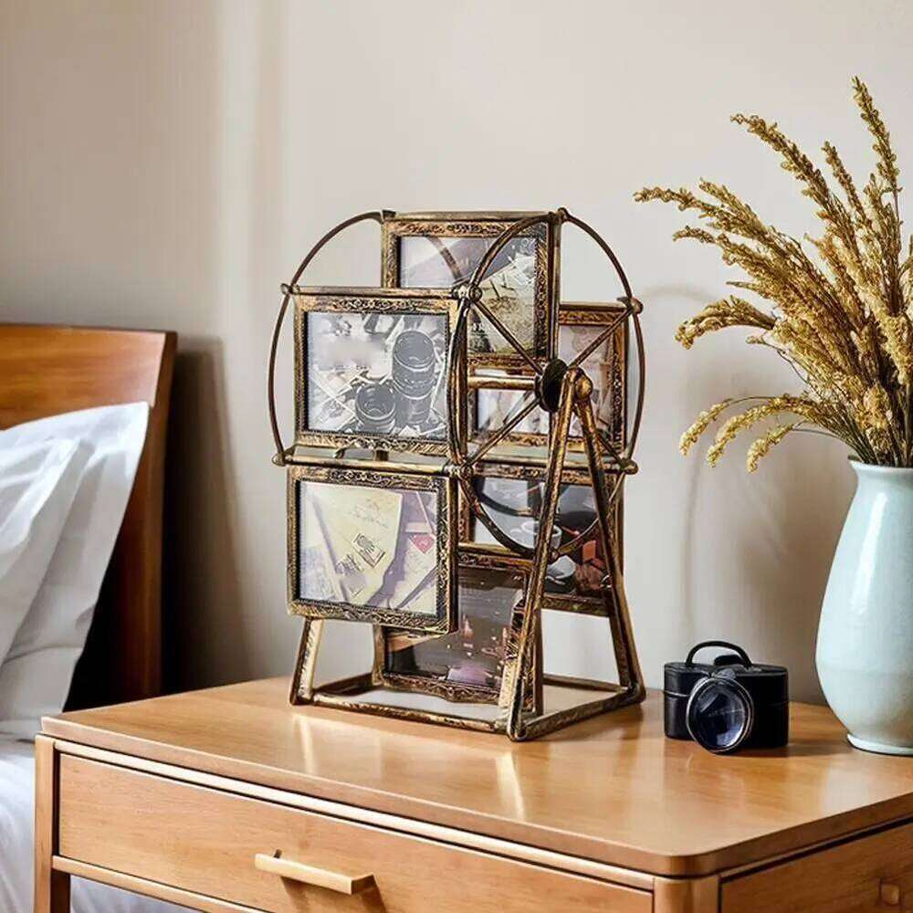 5 Inch Rotating Photo Frame Windmill Display Stand Vintage Embossed Craftsmanship Home Office Decor Wedding Anniversary Gift H260306