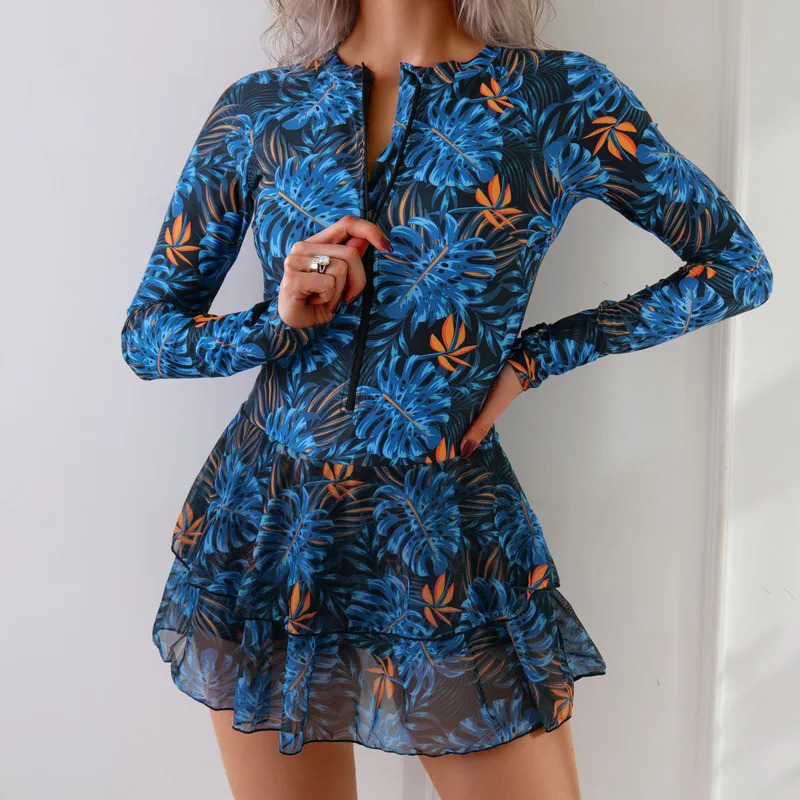 Summer 2026 Sunscreen One Piece Swimsuits Closed Long Sleeve Swimwear Sports Surfing Womens Swimming Bathing Suits Beach Bather 260306