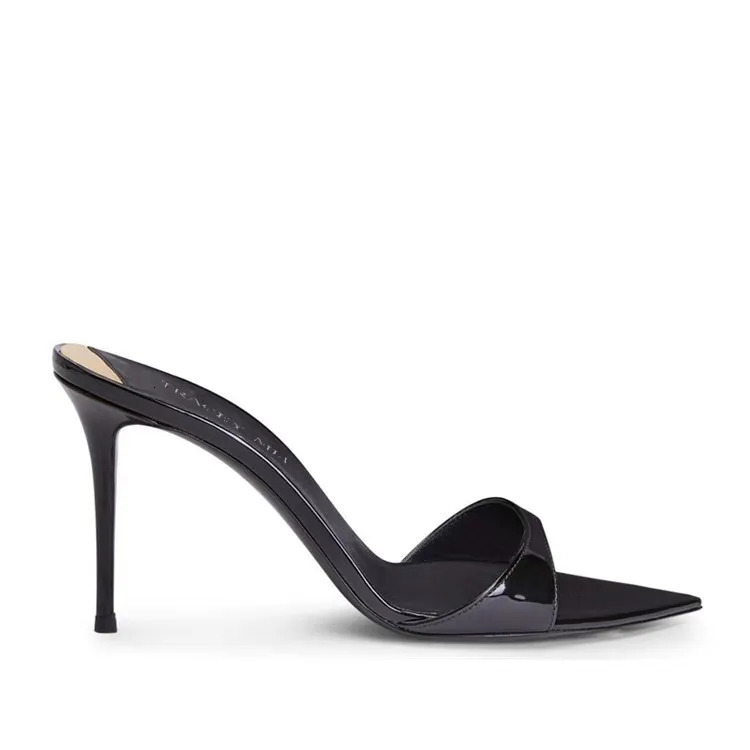 Fashion Sexy PU Shallow Slim High HeelsWomens Pointed Open Toe Outdoor Solid Color Anti Slip Sandals Slippers Mules 260306
