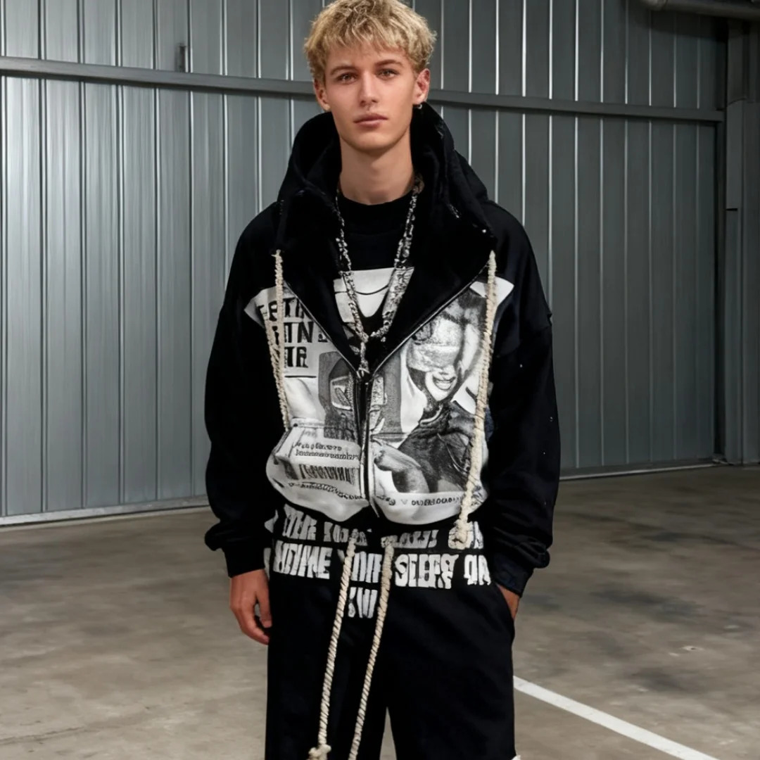 2026 Unisex High Street Dark Embroidered Hoodie Loose Fit Trendy Streetwear Casual n Sense Sweatshirt 260228