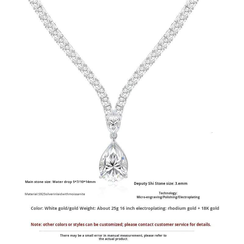 925 Silver Moissanite Tennis Chain with Pear Cut Jewellery Wedding Party 6ct Moissanite Necklace Hip Hop Moissanite Pendant