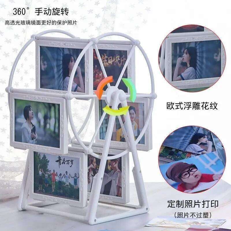 Acrylic Rotary picture frame DIY gifts Free print photos 6/12PCs ferris wheel table top photo shelf modern decor framed art H260306