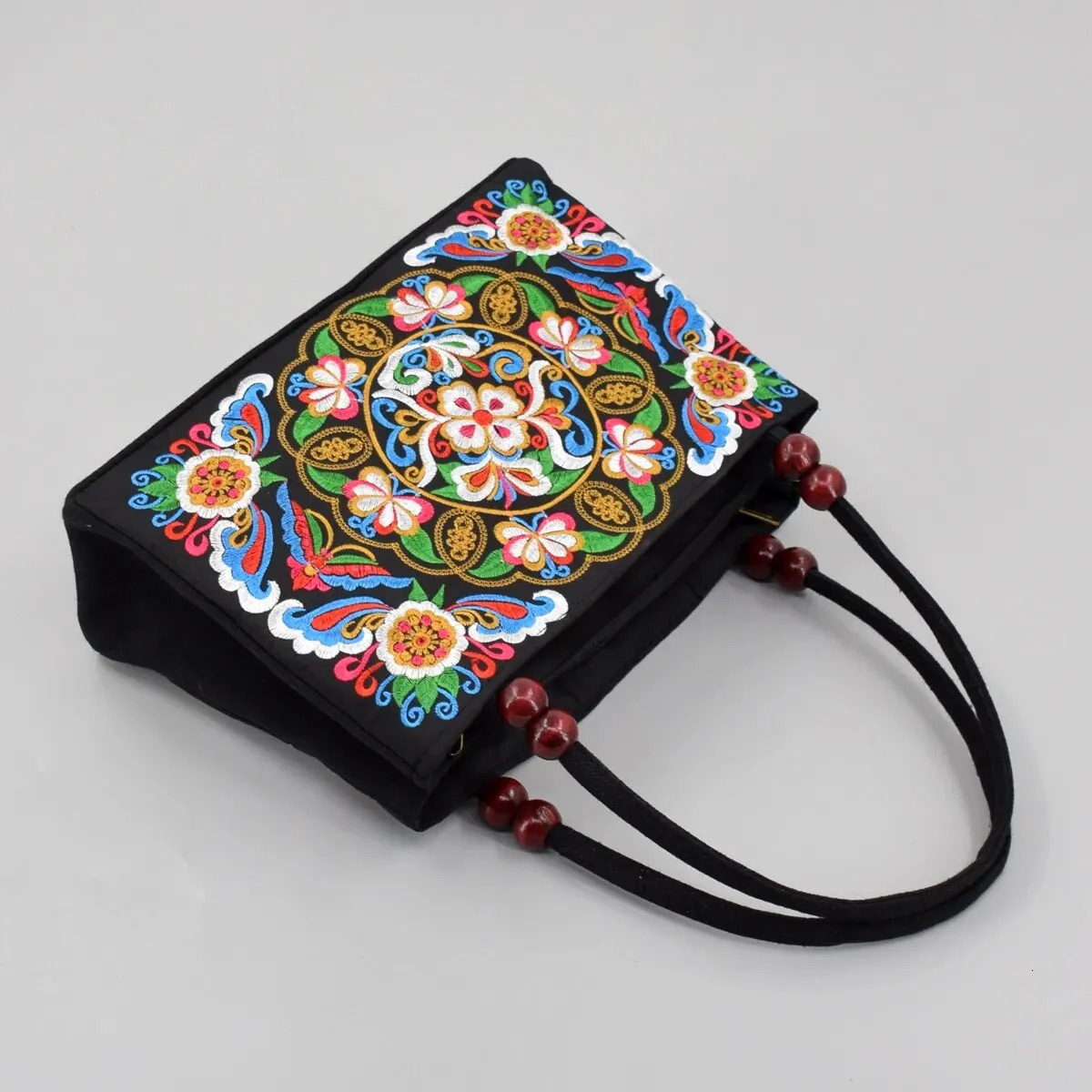 Stylish Floral Embroidered Handbag Trendy Zipper Canvas Bag Womens Fashion Purses 260306