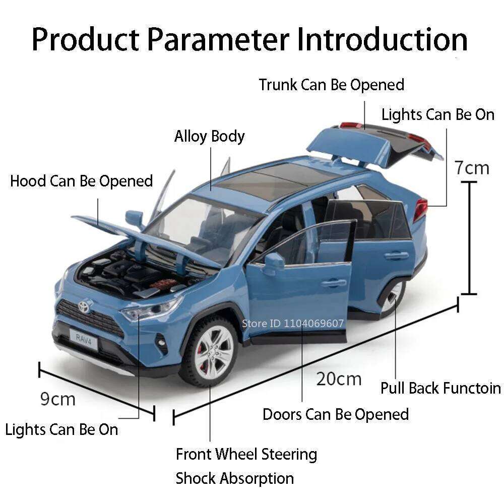 1:24 Highlander RAV4 Model Toys Diecast Car 6 Doors Opened with Sound Light Pull Back Miniature Vehices for Boy's Birthday Gifts Z260306