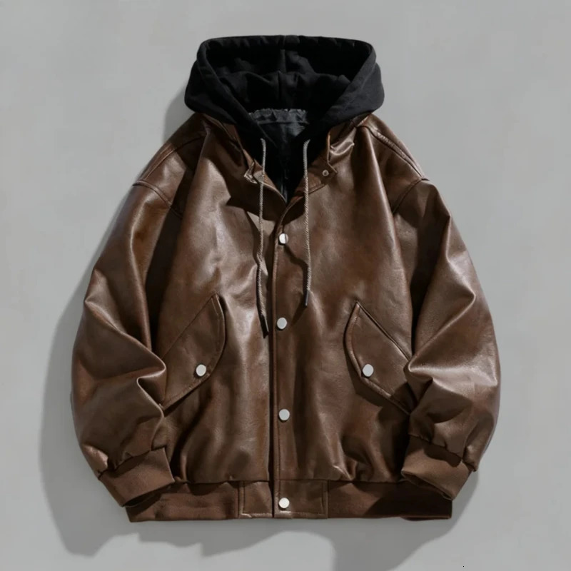 Autumn Mens Leather Jacket Fashion Casual Handsome Leather Jacket Trend Comfortable Loose High-quality Leather Jacket 260306
