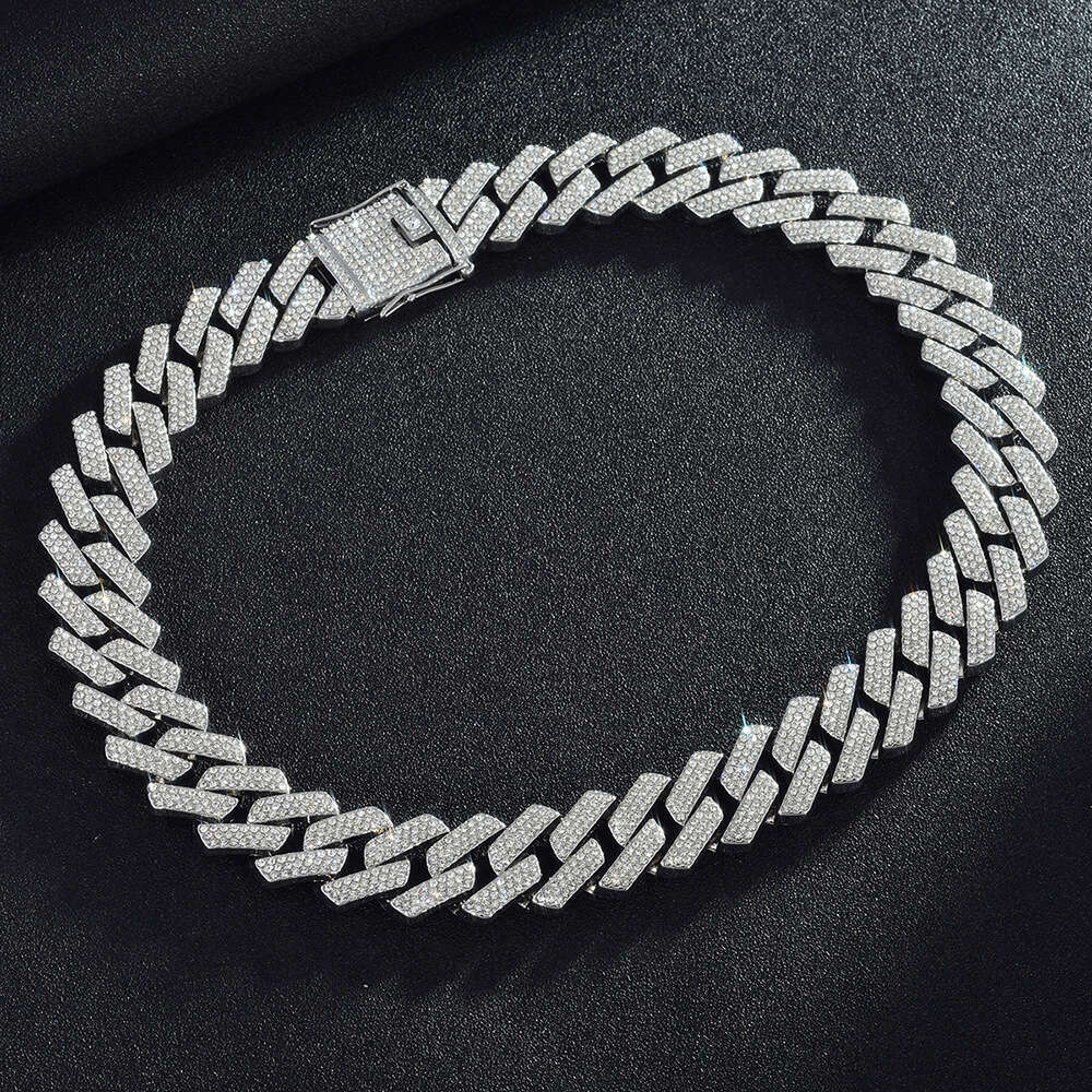 Cross-Border Hot Cuban Necklace High-Quality Light Luxury Fashion Alloy Three-Row Diamond 20mm Chain Factory Direct Sale Trendy