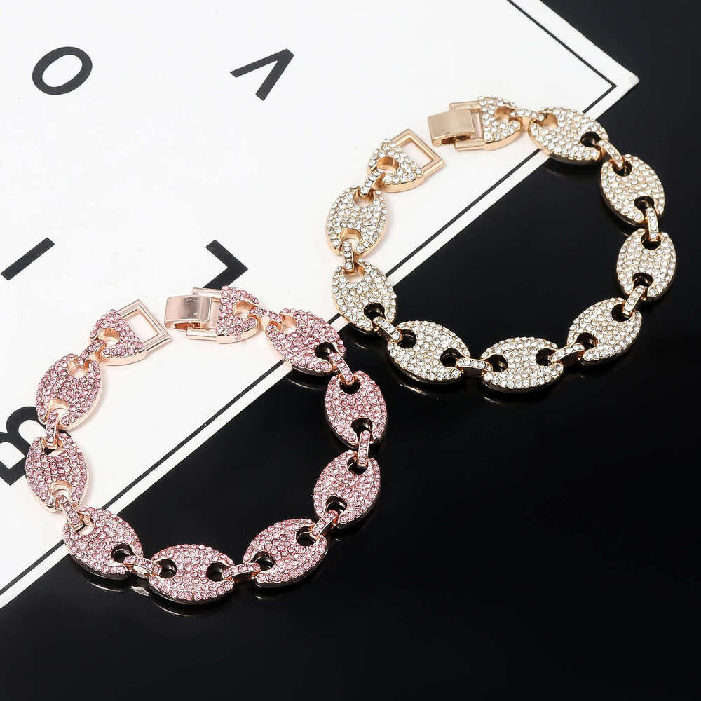 Best-selling in Europe and America, high-quality alloy heavy-duty Cuban chain diamond-studded men's rap hip-hop chunky bracelet