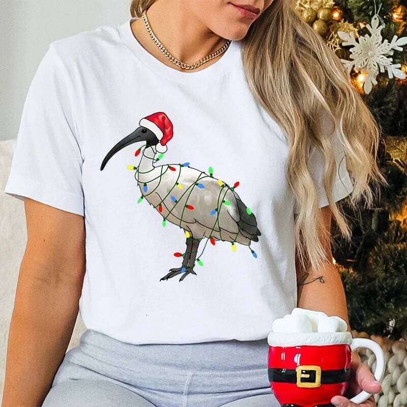 Womens T-shirt Festive Bin Graphic Print Tees Trendy Christmas Chicken Printed Women Fashion Casual T-shirts XJ260306