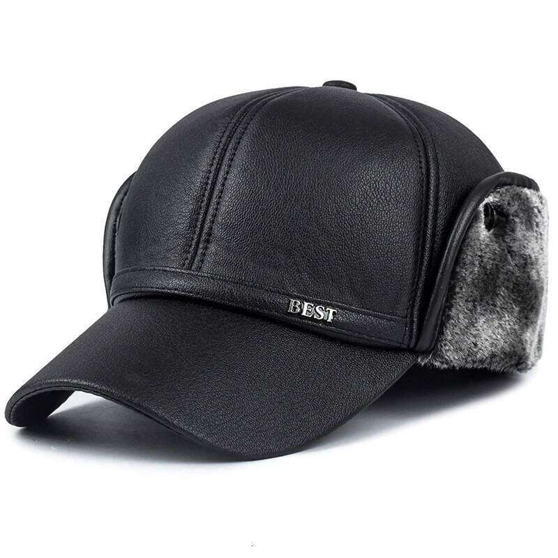 New Men's Imitation Leather Baseball Fashion Ear Protection Cap, Winter Outdoor Warm Hat, Elderly Hat Y260304