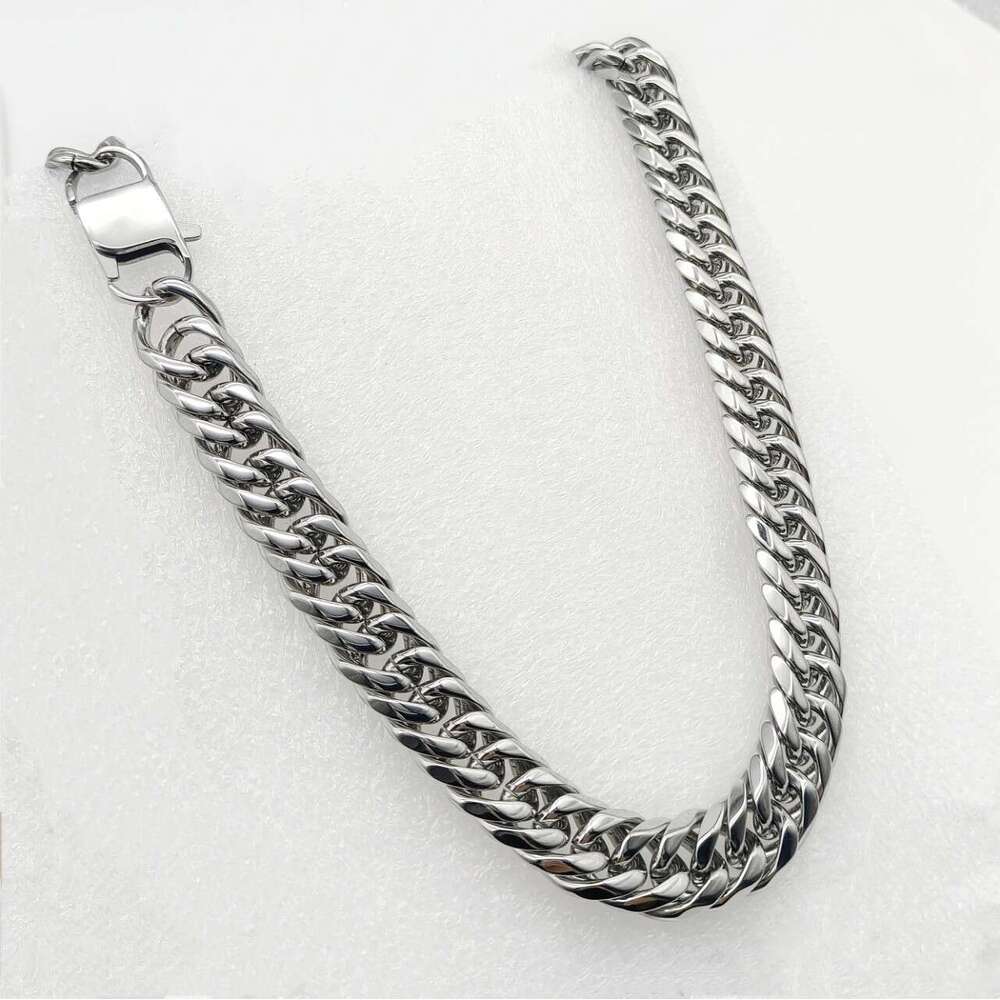 Titanium Cuban Stainless Steel Premium Weave Double Clasp Six-Sided Polished Chain Men's Trendy Necklace Hip Hop