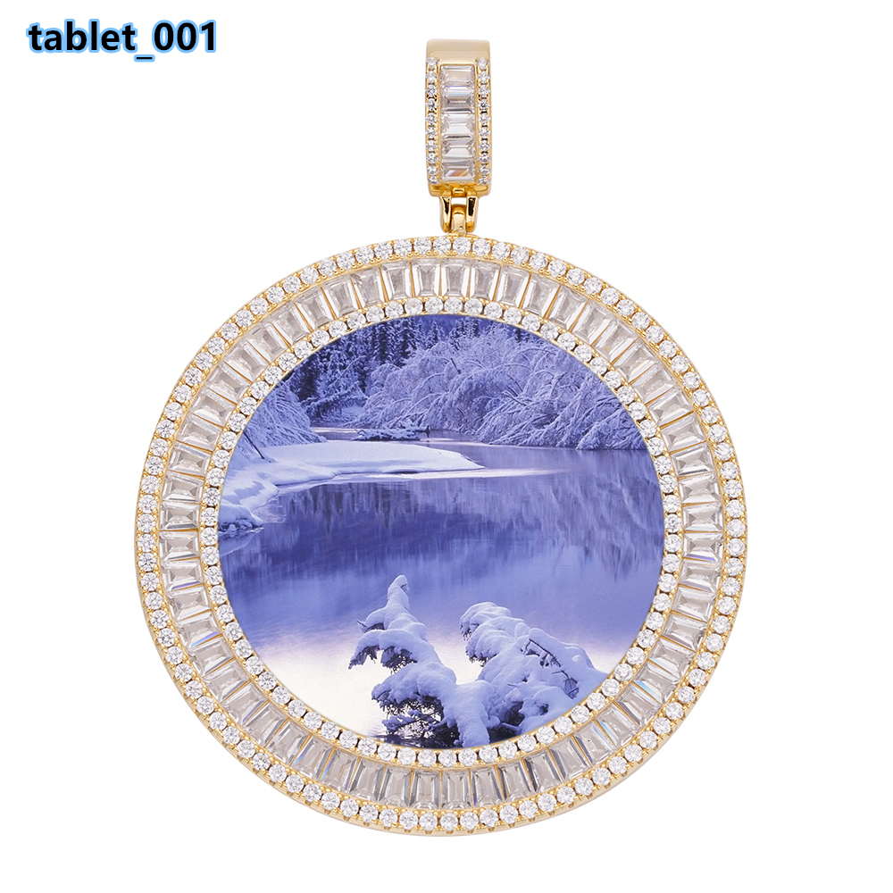 Hip Hop Iced Out Vvs Moissanite baguette Cz 10k White Gold Plated Large Memory Diy Sublimation Custom Photo Pendants