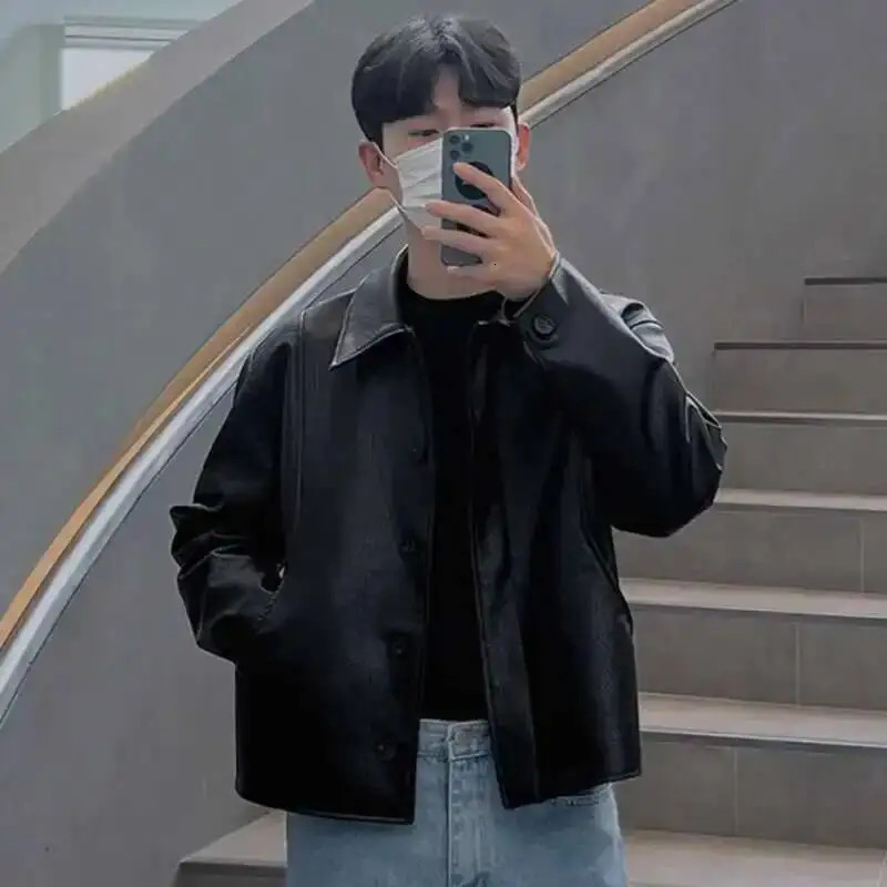 IEFB Short Motorcycle Pu Leather Coat Trend Mens Autumn Korean Style High End Lapel Loose Jacket Fashion Streetwear 9C1118 260306