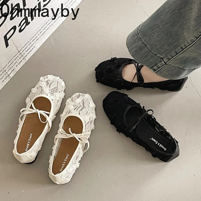 2026 Spring Lace Flower Women Mary Jane Shoes Fashion Slip On Comfort Street Style Soft Sole Female Dress Flats Shoes 260303