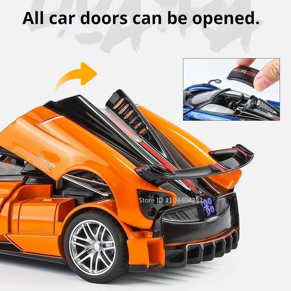 1:32 Pagani Huayra BC Zonda R Miniature Sports Car Alloy Diecast Model Toys Sound Light Pull Back Doors Opened Vehice Boys Gifts Z260306