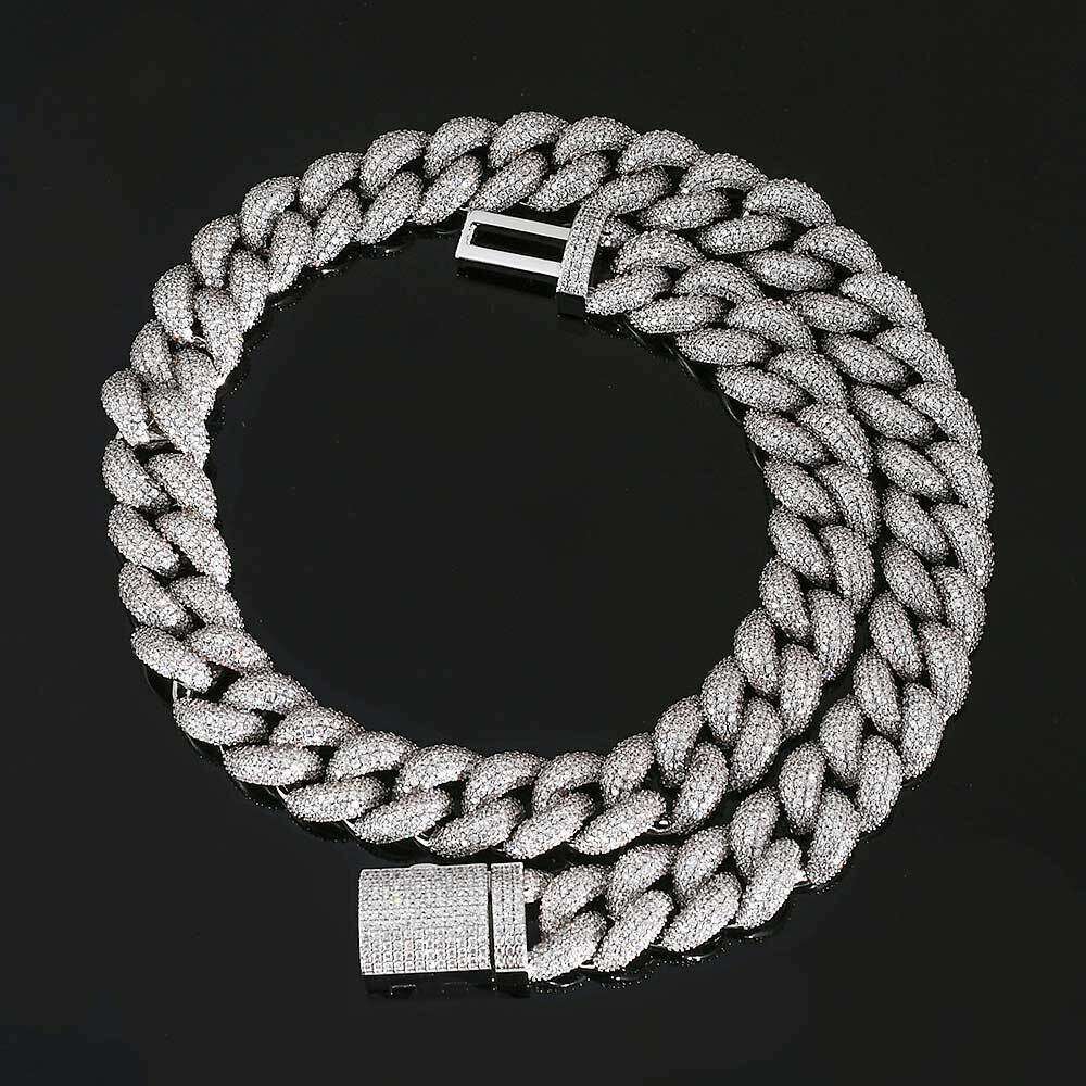 Popular European and American style micro-inlaid zirconia five-row full-diamond Cuban chain with flip clasp, high-quality personalized hip-hop necklac