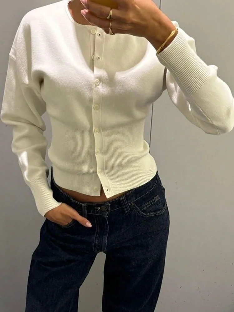 Tossy Casual Knit Cardigan Top For Women Long Sleeve Ribbed Patchwork Slim Elegant Loose Cropped Top Female Knitwear Cardigan 260305