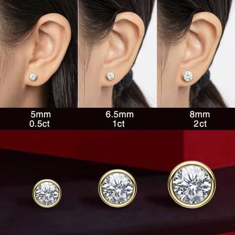2026Certifucated 05ct 1ct 2ct Sparkle Round Cut Moissianite 925 Sterling Silver Classic Bezel Stud Earrings for Women