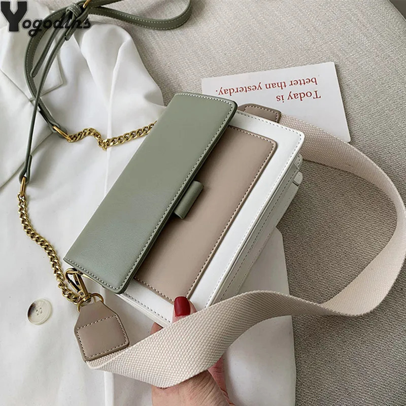 Contrast color Leather Crossbody Bags For Women Travel Handbag Fashion Simple Shoulder Messenger Bag Ladies Small Flap Bag 260306