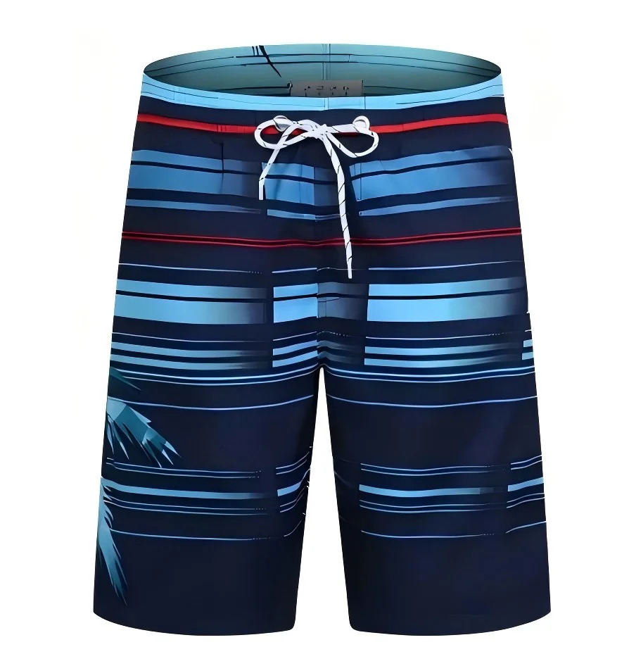Summer Vacation Mens stripe Print Drawstring Waist Board Shorts Fashion Swim Trunks 3D Print Breathable Short Streetwear 260304