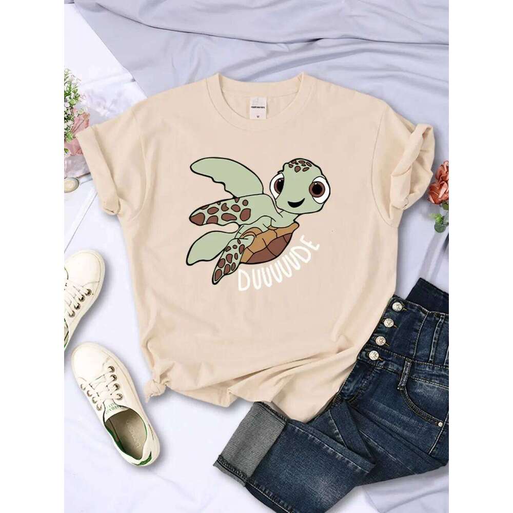 Simple Women T-Shirts Cute Cartoon Turtle Letter Prints Tops O-Neck Comfortable Soft Tee Shirts Summer Casual Female Clothes XJ260306