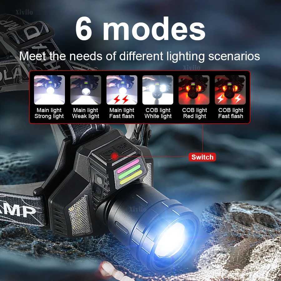 2026 High Power Headlamp 1200W LED Sensor Head Torch 18650 Rechargeable Long Range Headlight Fishing Camping Head Lantern H260307