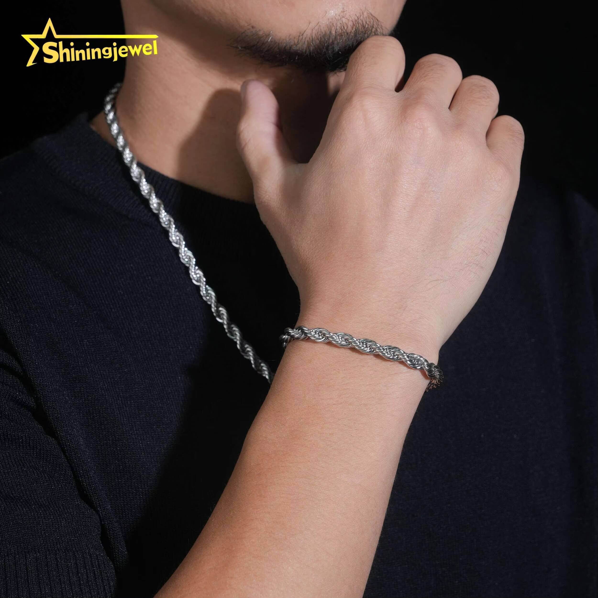 High Quality 6MM Solid 925 Silver VVS Moissanite Clasp Iced Out Hip Hop Jewelry Diamond Stainless Steel Rope Chain Men Necklace