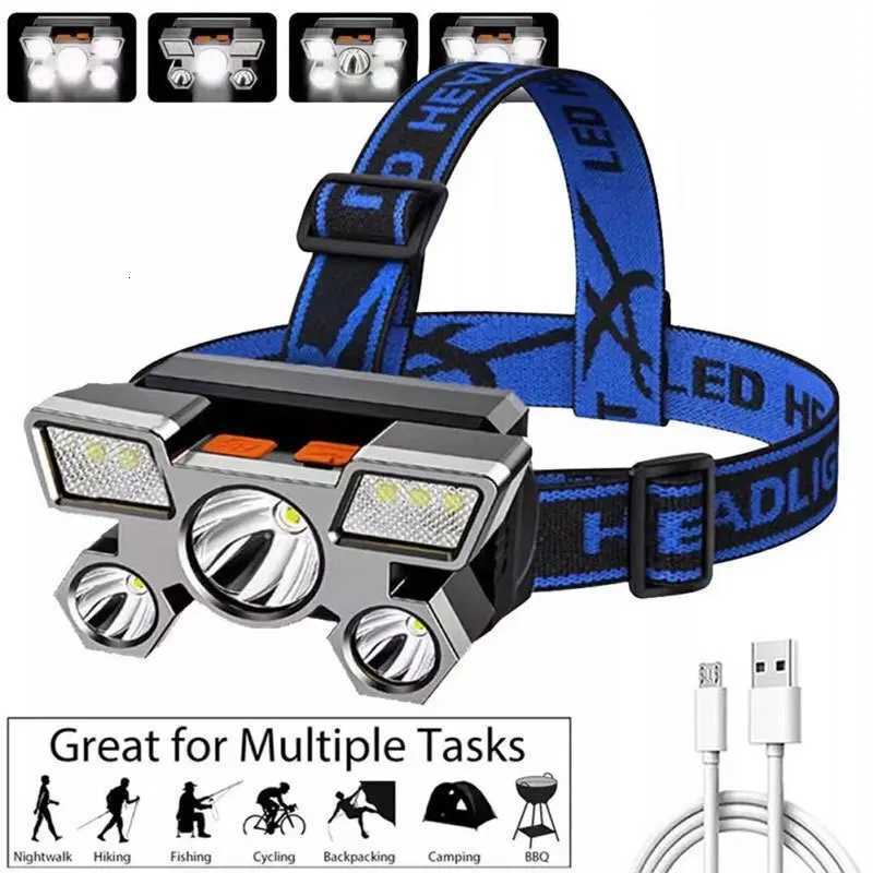 Outdoor high-intensity headlamp five-head headlamp mining lamp night fishing lamp USB rechargeable airplane light outdoor H260307