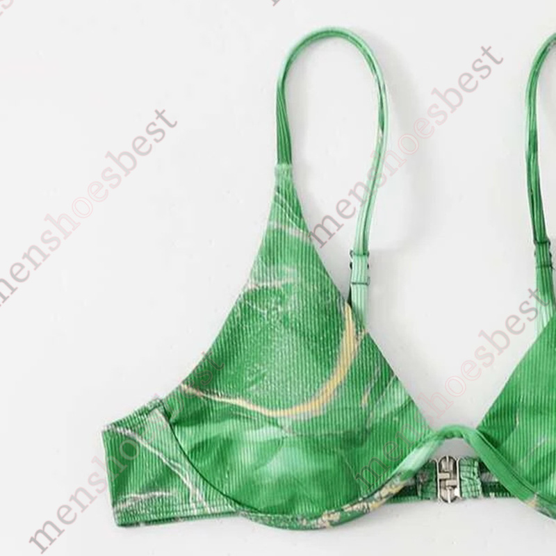 maillot de bain designer swimsuit women ladies bikinis New multi-color printed corrugated steel strap bikin three-piece swim suit