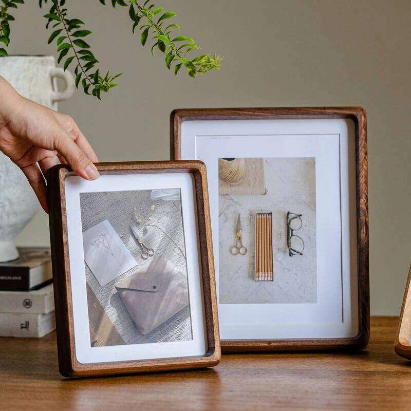 6/7/8/10 Inch Solid Wood Photo Premium Walnut Frame Creative DIY Display Stand Luxury Desktop Picture Decoration H260306