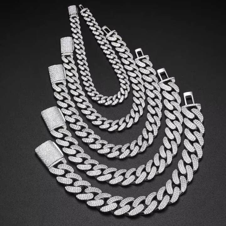 Wholesale Price Hip Hop Jewelry Luxury 8mm-20mm 925 Sterling Silver VVS Moissanite Diamond Iced Out Cuban Link Bracelet for Men