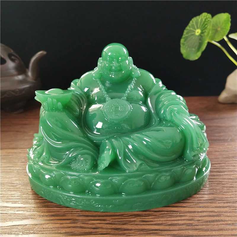 Laughing Buddha Statue Chinese Feng Shui Man made Jade Maitreya Sculpture for Home DecorationT260307