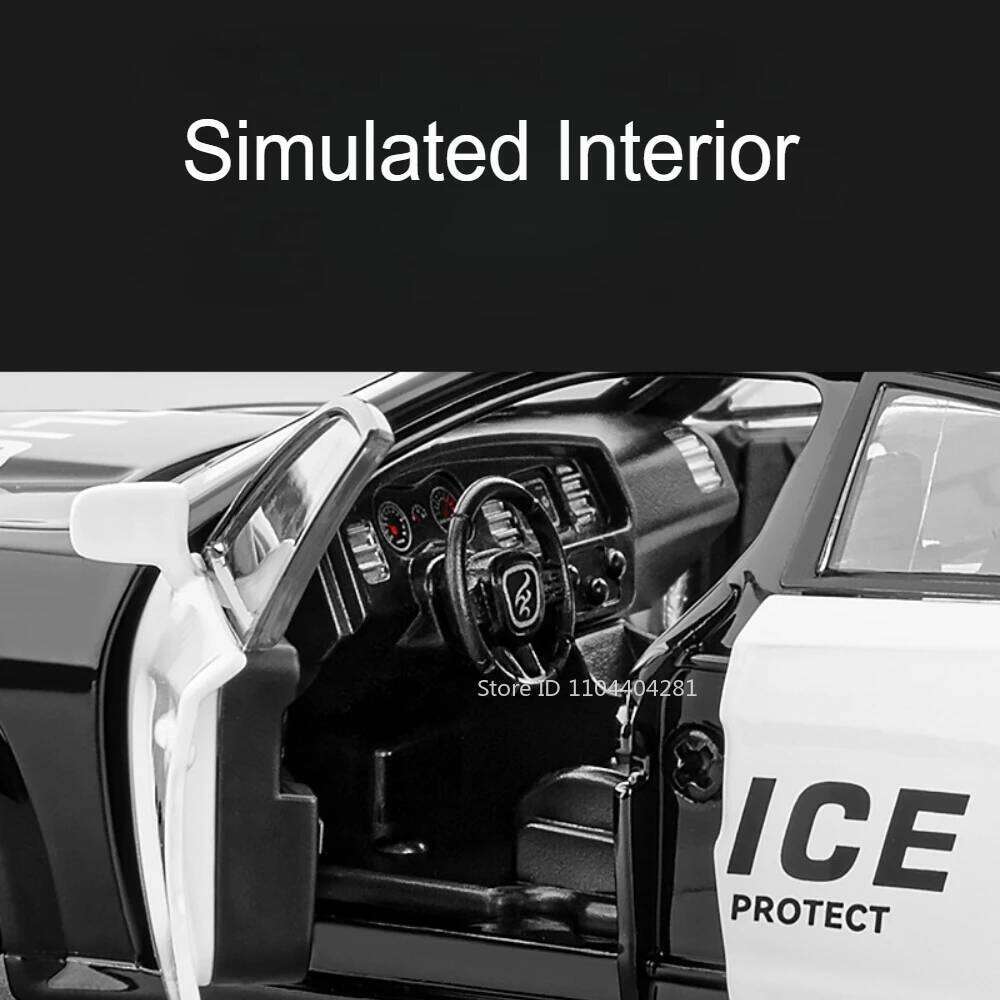 1:32 Charger Police Car Hellcat Alloy Diecast Model Toys Doors Opened Ornament Sound Light Pull Back Vehices Boy Collection Gift Z260306