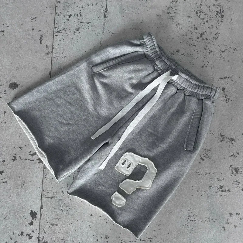Y2K casual shorts trend symbol patchwork drawstring shorts solid color retro Harajuku hip hop men women fine fabric street wear 260306