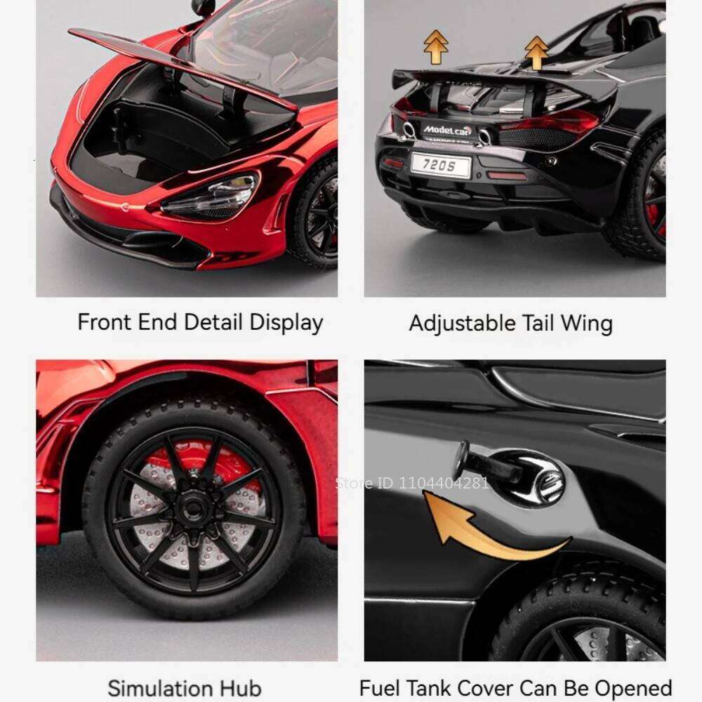 1:24 Alloy Diecast 720S Atlantic Miniature Car Toy Model Doors Opened Sound Light Pull Back Shock Absorption Vehice Holiday Gift Z260306