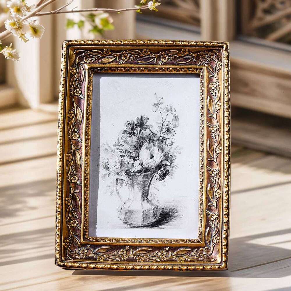 1PC, golden retro photo display frame, resin material three-dimensional pattern decorative frame H260306