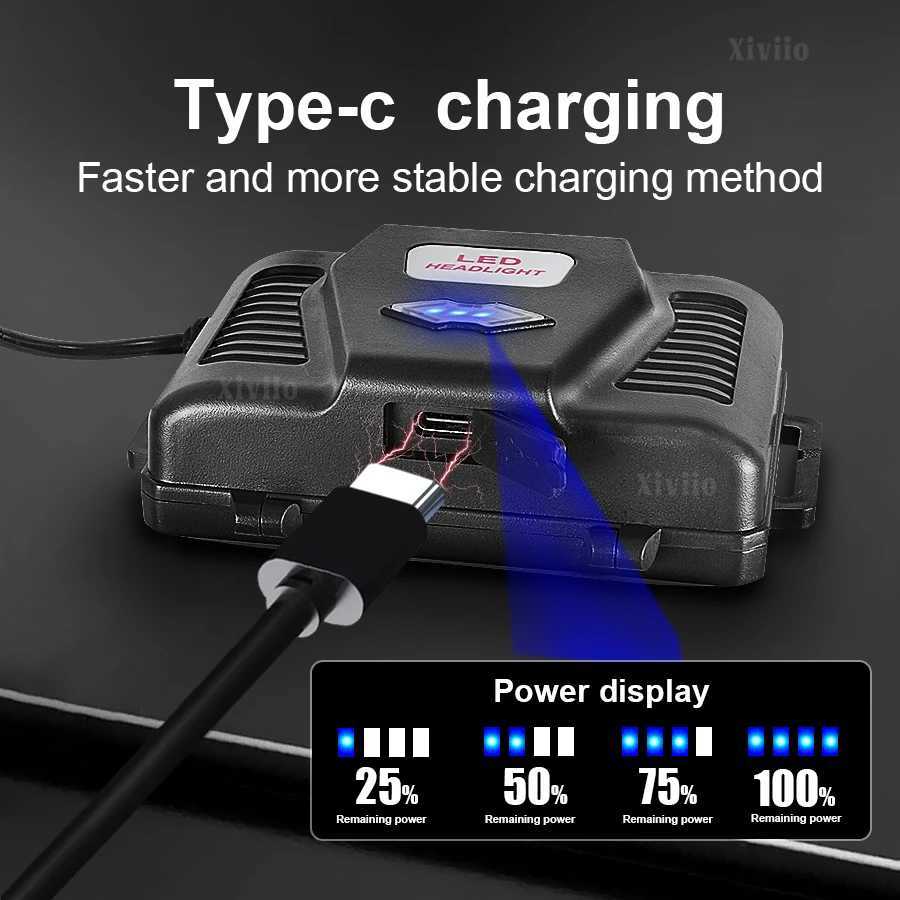 2025 Most Powerful Headlamp White/Yellow Light Rechargeable LED Headlight 7800M High Power Head Flashlight for Fishing Camping H260307