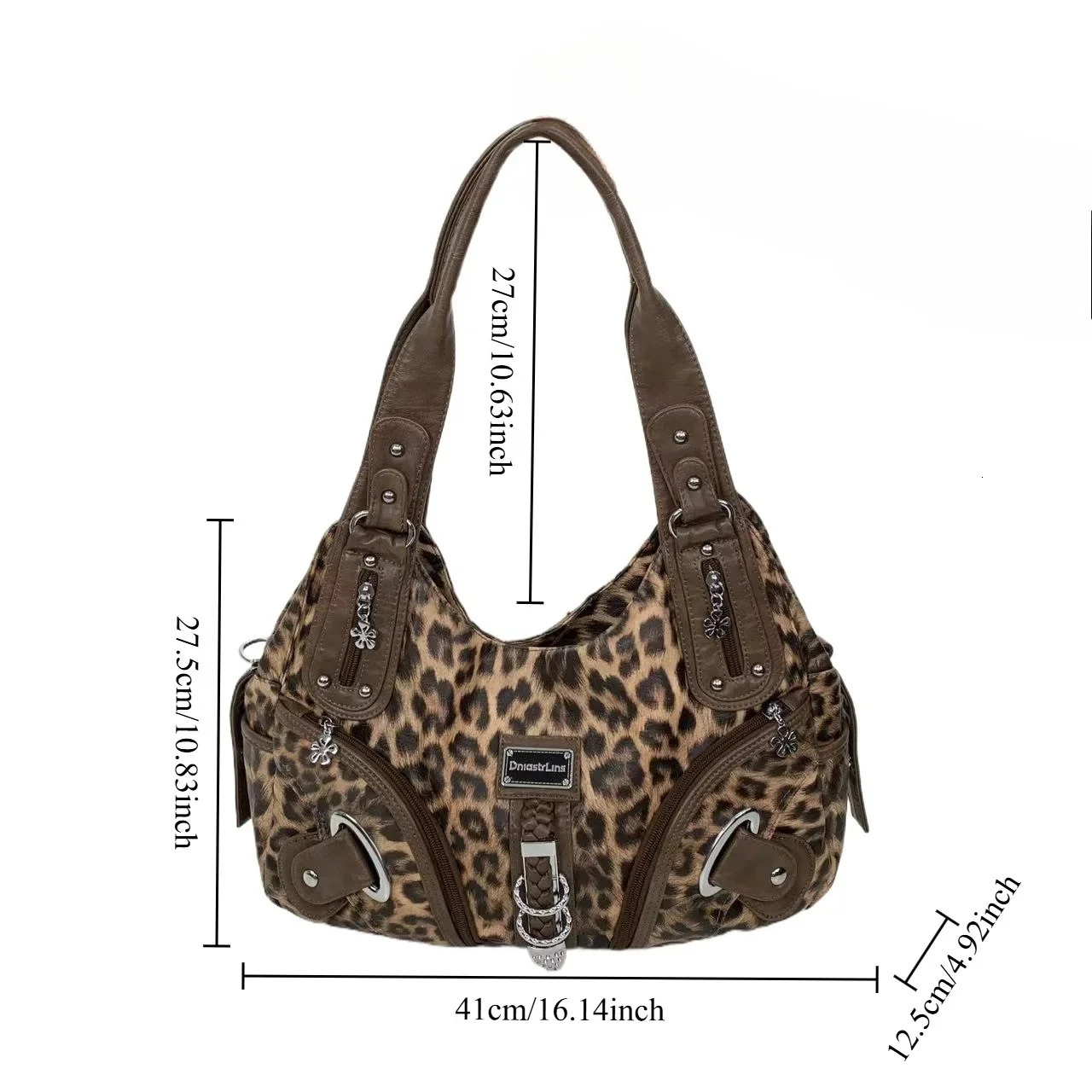 Y2K vintage girl personality leopard print shoulder bag with multiple compartments Maillard crossbody handbag 260303