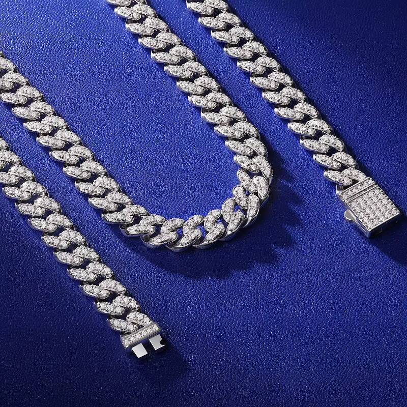 Wholesale Price 8mm Cuban Chain Silver 925 Iced Out Vvs Moissanite Diamond Hip Hop Jewelry Cuban Link Iced Out Necklace Men