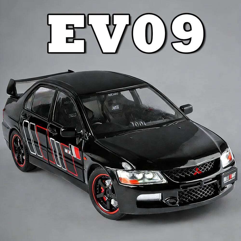 1:24 Mitsubishi EVO9 GTR R34 Sportscar Alloy Diecast Model Front Wheel Steering Sound Light Pull Back Vehcie Ornament Gift Z260307