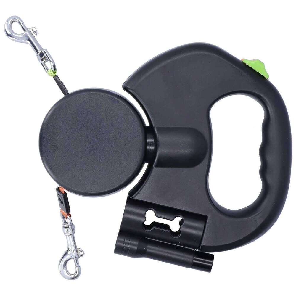 Automatic Pet 1 Tow 2 Retractable Double Dog Leash With Flashlight And Bag Dispenser Bamubi