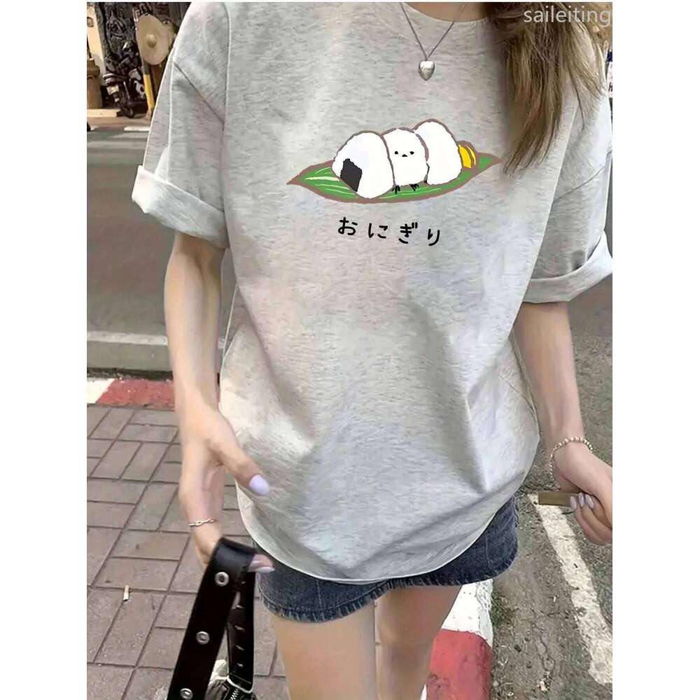 Womens Cute Onigiri Rice Ball Graphic TShirt Summer with Harajuku Sleeve Casual Women's Clothing Street Aesthetic Clothes XJ260306 XJ260306