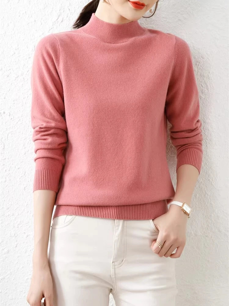 Korean Sweaters Autumn Winter Women Sweater Vintage Basic Solid Knitted Tops Casual Slim Mock Neck Pullover Simple Chic Jumpers 260306