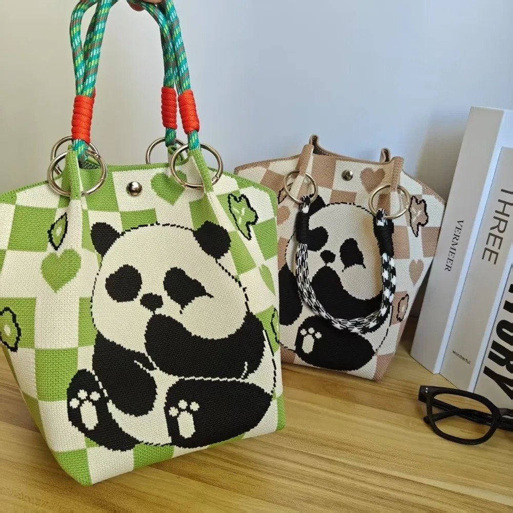 Cute Cartoon Panda Handbag Portable Knitted Tote Bag Large Capacity Multifunctional Bucket Women 260307